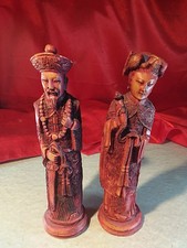 2 Alte Asiatische Figuren Königin 👑 König Frau Mann Kunstmasse (5528)