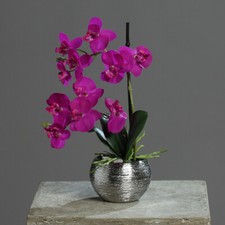 Künstliche Orchidee 30cm Lila Keramiktopf silber Kunstblumen künstliche Blumen