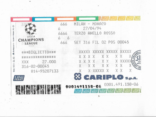 Ticket 1994 uefa - ticket,