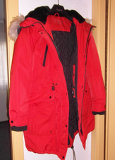 Warme Winterjacke -parka rot mit Kapuze Fellrand 48