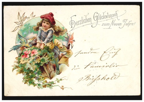 Ansichtskarte neujahr mädchen - ansichtskarte,