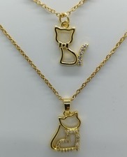 2er Set Halsketten Anhänger Farbe Gold Gold Gold Diamanten Motiv Katze Frau Mädchen
