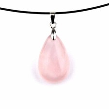 Rosenquarz Tropfen Anhänger mit Silber rhodinierter Öse