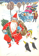 AK DDR Glückwunschkarte Künstlerkarte Weihnachtsgrüße Weihnachtsmann (40272)