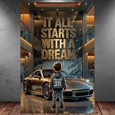 LEINWAND BILD ER XXL ABSTRAKT AUTO 911  IT ALL STARTS WITH A DREAM WAND POSTER