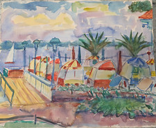 Aquarell Rolf Diener Blick aufs Wasser Original handsigniert 1964 ca. 38x46 cm