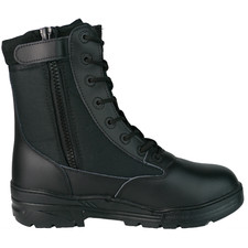 Schwarz Leder SEITLICHER REISSVERSCHLUSS Stiefel Armee Patrouille Kampf taktisch Kadett Sicherheitsgefängnis