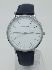 Krontaler Herrenuhr,Armbanduhr,blaues Lederband,die Uhr läuft,