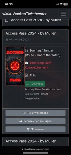 Wacken access pass - pass, sonntag