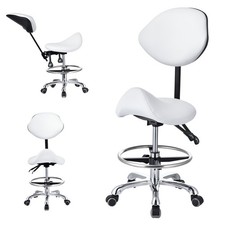 Sattelstuhl Sattelhocker mit Lehne Rollhocker Weiß höhenverstellbar