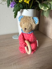 ? Käthe Kruse Kuscheltier Stofftier Rasselt Bär Holzring rosa ? selten ?
