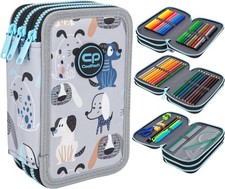 Federtasche 3-fache Federmappe Federmäppchen 46-teilig gefüllte - Hunde Motiv