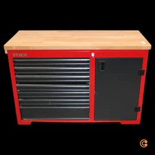 STIER Werkbank Arbeitstisch Werkstattwagen 7 Schubladen Tür Rot SIEHE TEXT/FO804