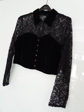 Bolero-Jacke Gothic Schulterjäckchen Elegant Samt Kragen Spitze Knöpfe Schwarz M