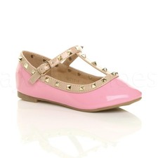 MÄDCHEN KINDER FLACHE NIETEN T-STEG SCHNALLE PARTY BALLERINA PUMPS SCHUHE GRÖSSE