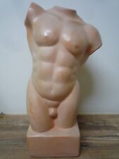 Skulptur Männlicher Torso H 32cm Terracotta auf Sockel + Kerzenständer 1fl.