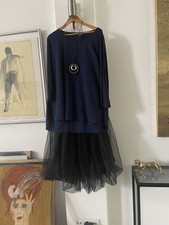 Persona by Marina Rinaldi elegante Bluse Tunika Nachtblau Baumw/seide Gr. L/xL