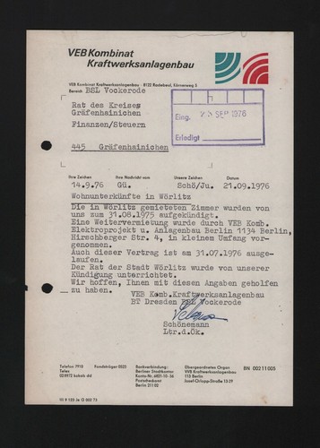 Vockerode brief 1976 - brief, veb