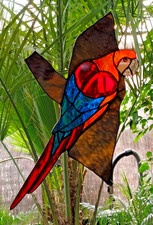 Bleiverglasung Fensterbild "Kuba oder Dreifarben- Ara" in Tiffany-Technik