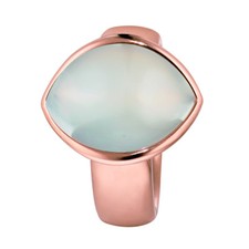 XEN Ring mit großem weißen Navette- Chalzedon rosè vergoldet