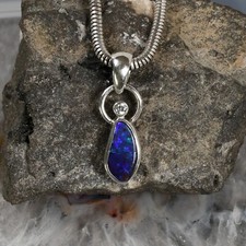 Schwarz Opal Anhänger, 925 Silber, Edelsteinanhänger (15510), mit Brillant