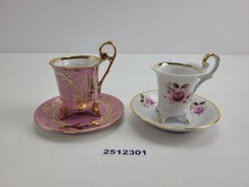 2 Porzellan Mokkatassen Espresso-Tassen G PM Blumen Goldverzierung rosa #2512301