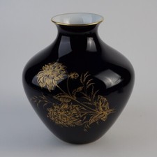 Hutschenreuther Kobalt Porzellan Vase Blau, Blumen Golddekor, Goldrand ca 27,5cm