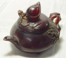 Sammeln alte Teekanne mit Geäst & Obst Statue , Bernstein? Amber? -Unbekannt *