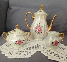 Mokkaservice antik Bavaria Bareuther Rosen perpmutt Kanne Zuckerdose Milchkännch