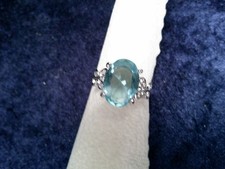 Modischer, Aquamarin-Solitär, silberfarben, neu, Gr. 18 mm, Stein ca.10x14  mm