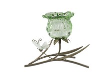 Formano Tischleuchte Blüte Grün Grau Metall Glas 20 cm Dekorativ Frühling