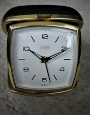 Reisewecker UWESTRA art deco Reiseuhr m. Etui mechanisch Handaufzug West-Germany