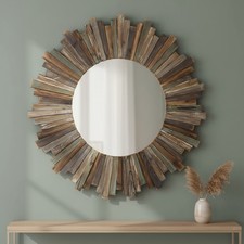 Wandspiegel 90 CM Rund Holz