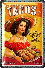 Retro Blechschild TACOS Served Here, American Diner Deko, Burger Geschenk 20x30