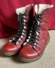 Waschbär Leder Stiefel Schuhe Winterstiefel Lammfell Rot 37 pflanzlich gegerbt