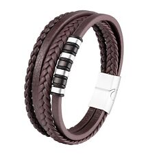 ARMBAND HERREN LEDER EDELSTAHL MAGNETVERSCHLUSS BRAUN  SILBER SCHWARZ