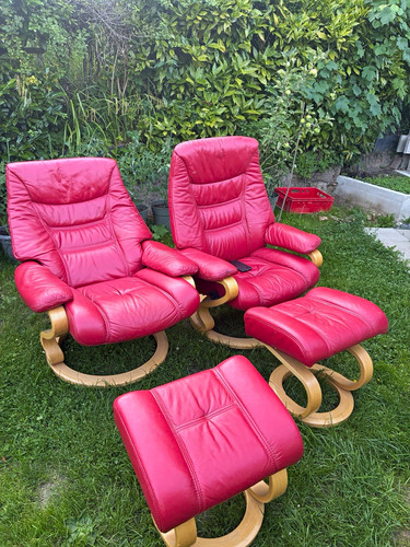 Rote leder relaxsessel mit - 2x,