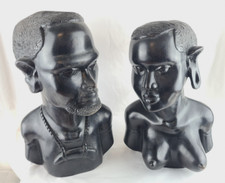 Vintage! Paar Imposante Ebenholz Figuren - handgeschnitzte afrikanische Büsten