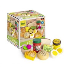 Erzi Frühstück-Set: Brötchen, Marmelade, Butter, Ei, Honig, Waffel (Holz) 28141