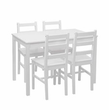 B-Ware Esszimmer-Set MCW-F77 Sitzgruppe, Massiv-Holz Landhaus 110cm weiß