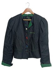 PERRY Damen Blazer 40/L Schwarz Leinen Trachten-Stil Jacke Stickerei