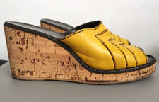 Sandals Sandalen mit Korkabsatz Clogs in Gelb Leder&Kork  Vintage