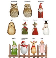 Zaunhocker Zaunfigur Lustige Tiere / Schneemann aus Polyresin, H: 16-20cm