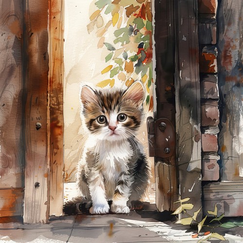 Wandbild katze holztür - katze,