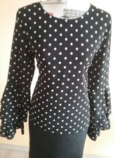 Festliches Shirt Bluse Gr. XL, schwarz mit weissen Tupfen 