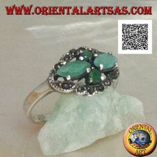 Ring aus Silber 925‰ Überqueren Von Smaragde Natürliche A Navette Und Runde Und