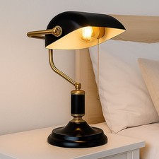 Tischlampe Bankerlampe Schreibtischleuchte anthrazit gold Retro Leselampe LED