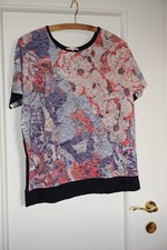 Rot Blau Gemustertes Damen T-Shirt Größe 40