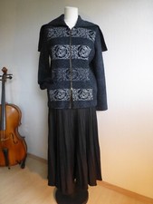 Hofius Strickjacke-Weste, gr. M, 38/40, Wolle, Schwarz-Grau-Floralem Muster. mit