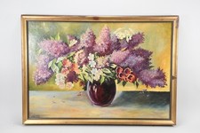 C25P60- Gemälde Stillleben Blumenvase mit Flieder signiert Sila datiert 1958
